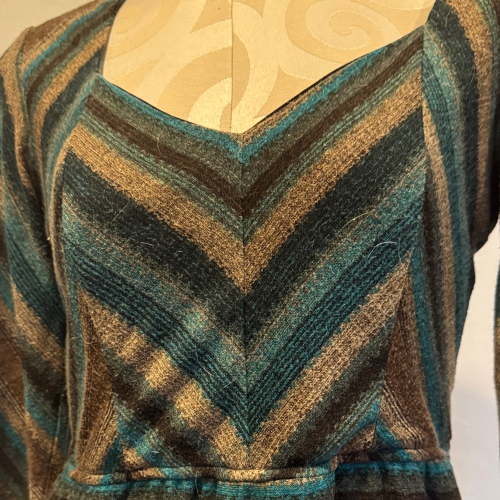 Amanda Lane Green and Brown Striped Midi Dress - Picture 2 of 3